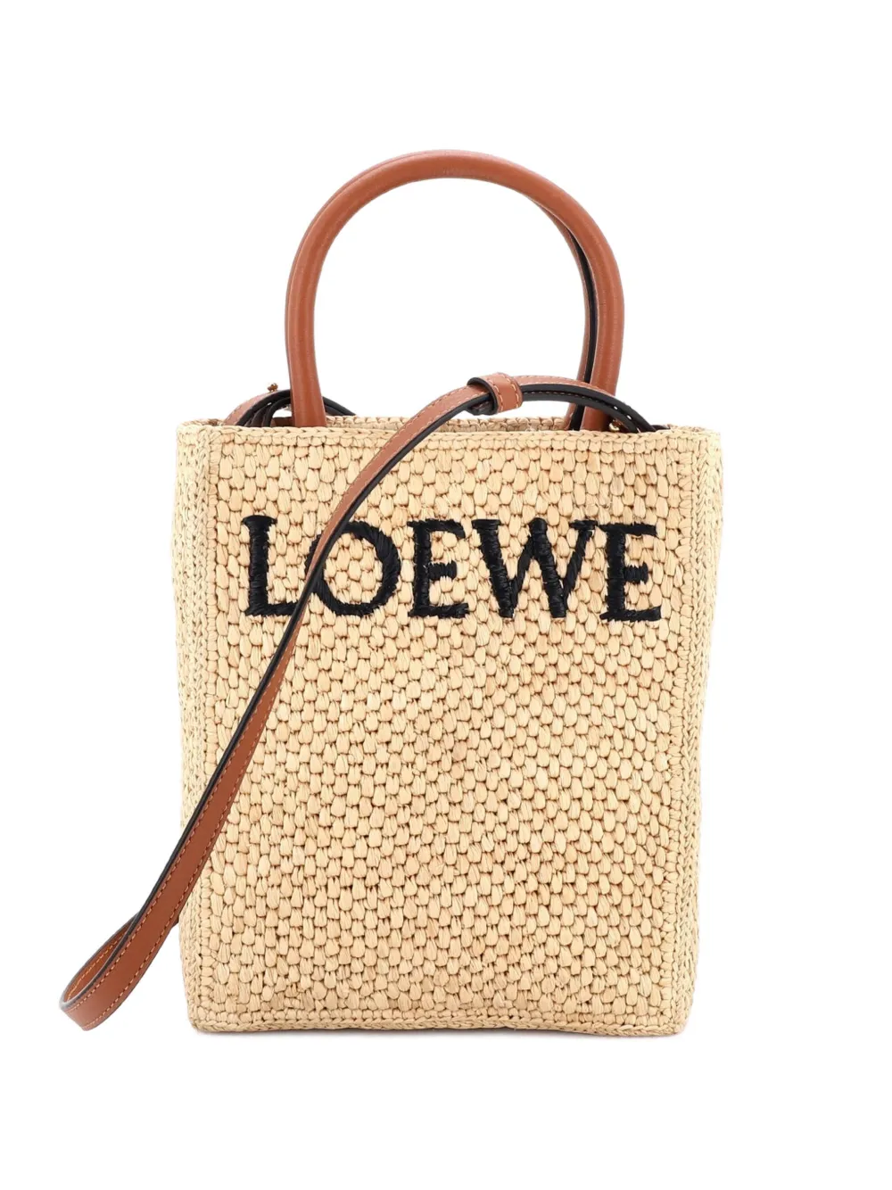 Loewe Pre-Owned A5 Tote Raffia and Leather crossbody bag - Marrone