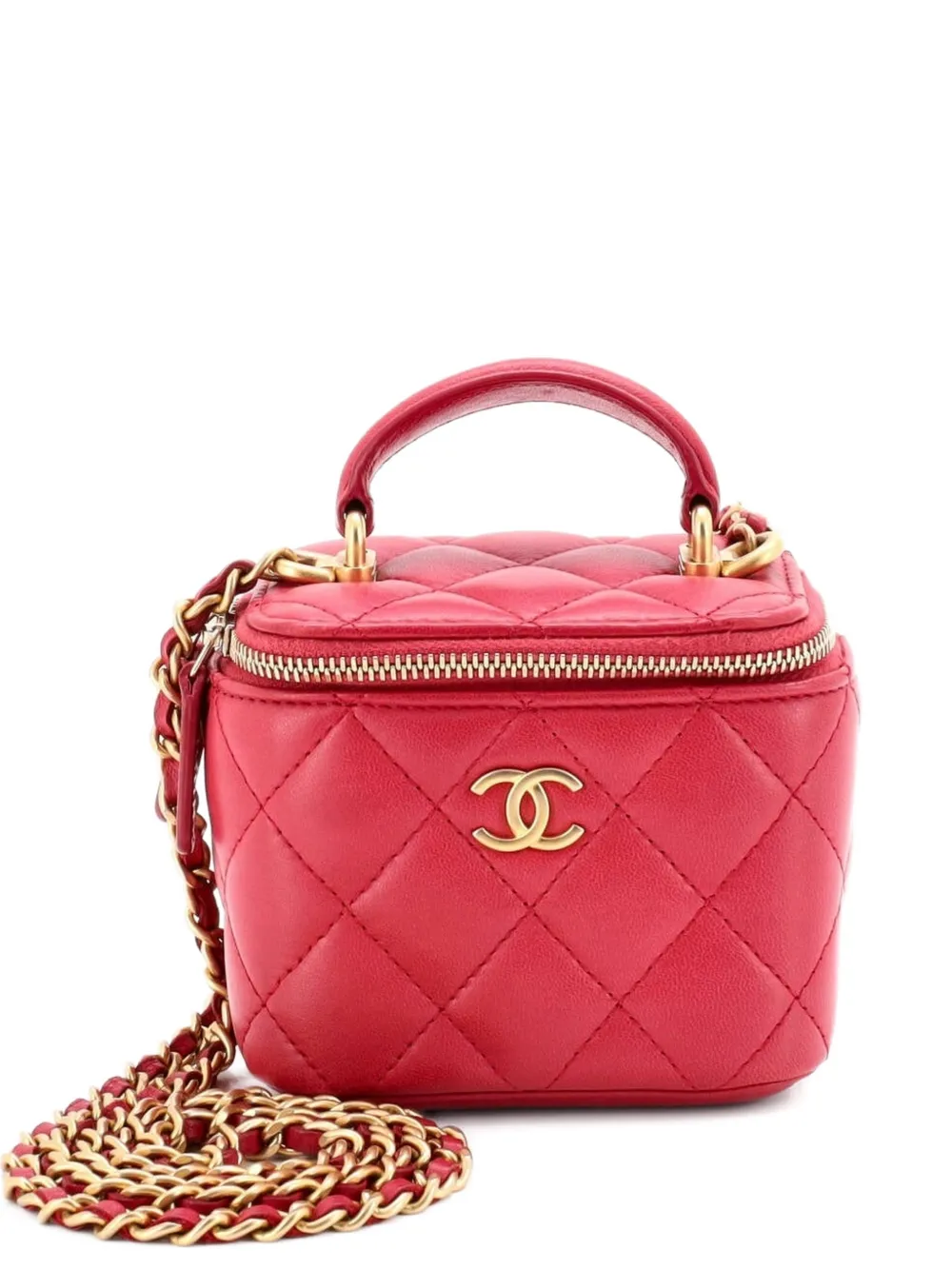 CHANEL Pre-Owned Classic Top Handle Vanity Case with Chain Quilted Lambskin Mini crossbody bag - Rosa
