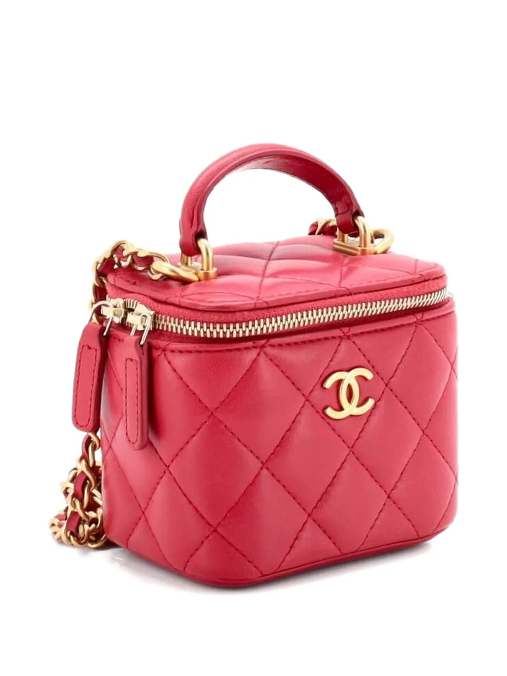 Classic Top Handle Vanity Case With Chain Quilted Lambskin Mini Crossbody Bag