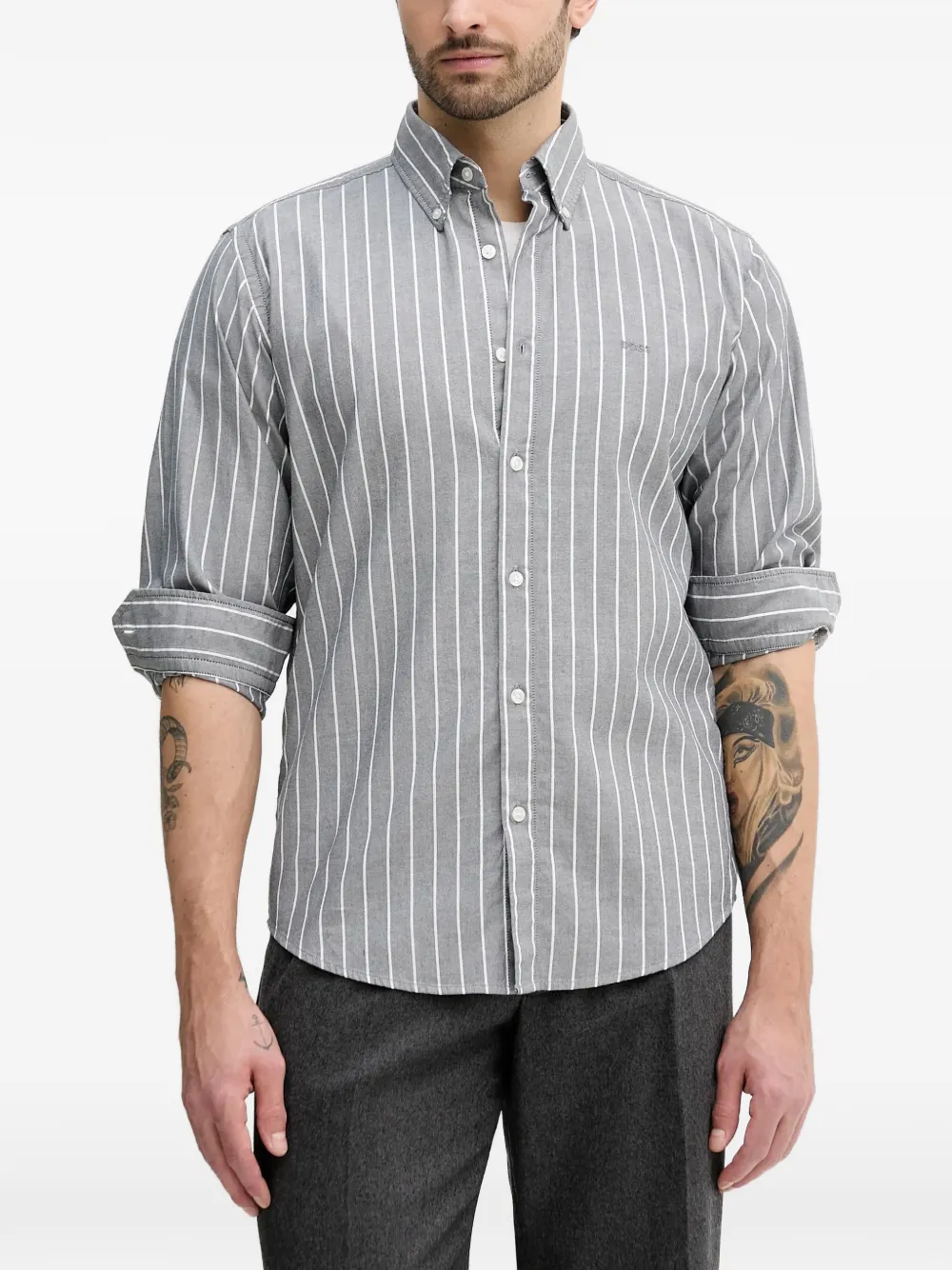 BOSS Ricoplus striped shirt - Grigio