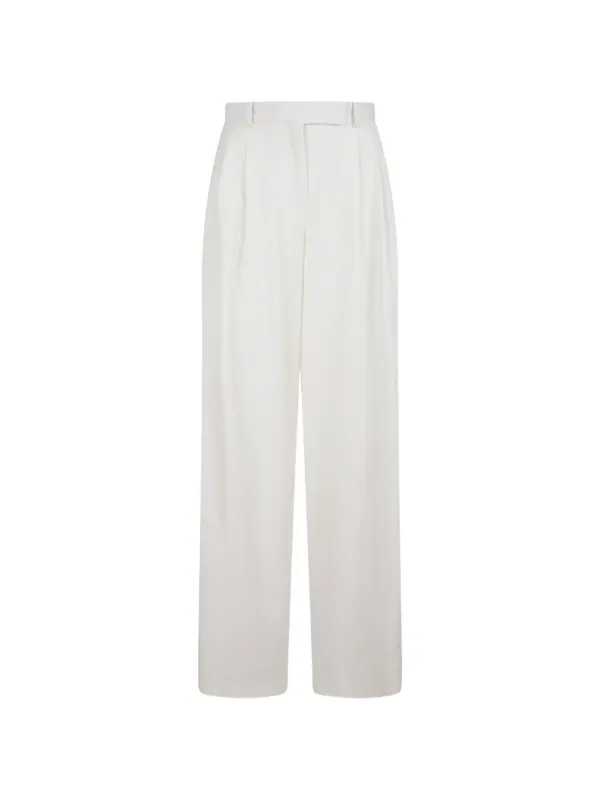 Elie Saab Gabardine Pleated Trousers in White