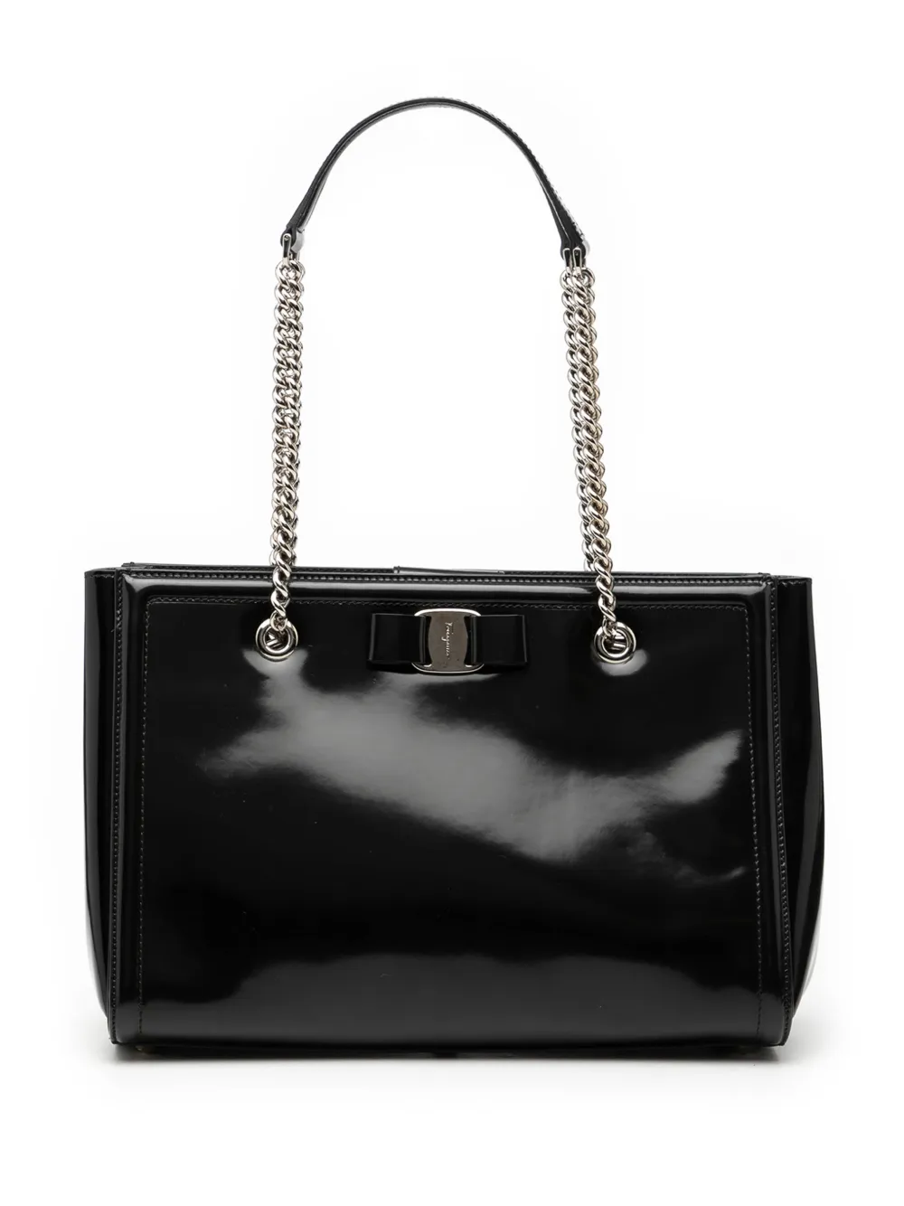 Ferragamo Pre-Owned Borsa tote Vara Bow in pelle di vitello liscia con catena 2000-2025 - Nero