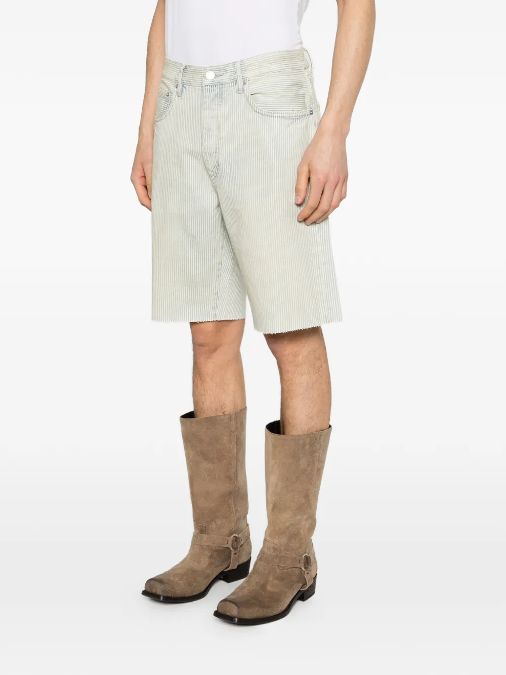 Purple Brand Gestreepte gerafelde shorts Blauw