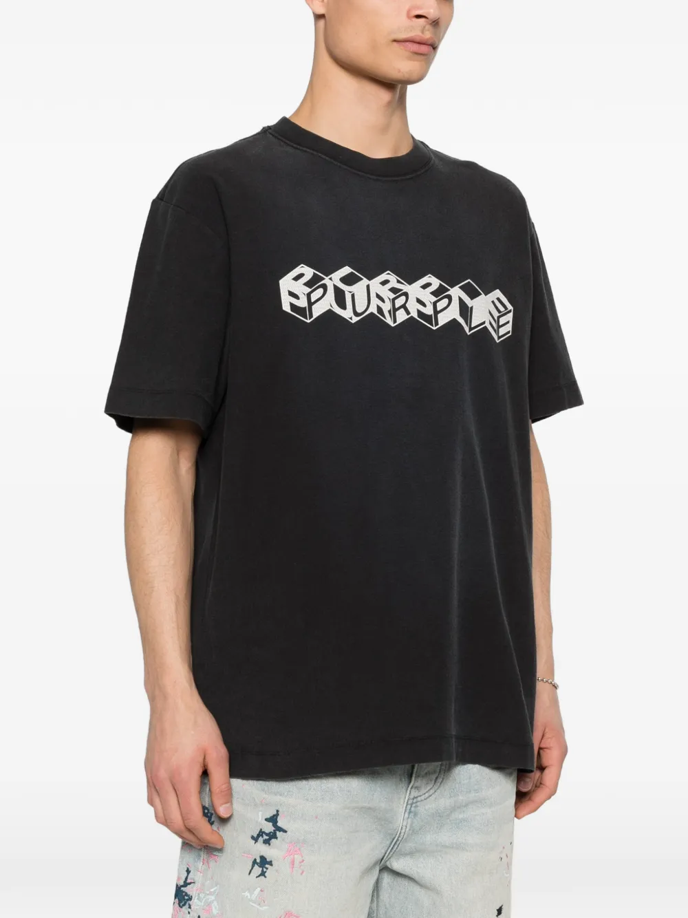 Purple Brand Cube T-shirt met textuur Zwart