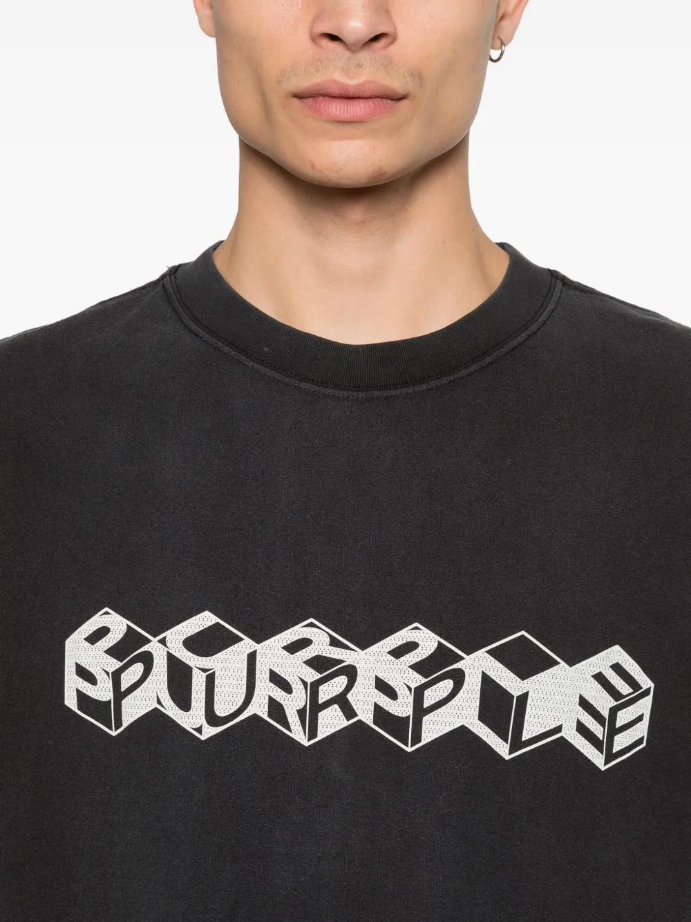 Purple Brand Cube T-shirt met textuur Zwart