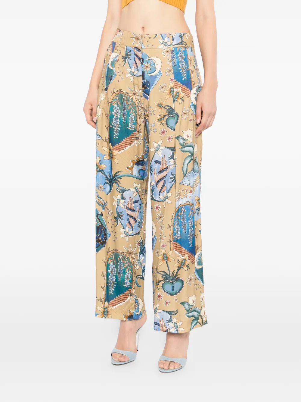 FARM Rio Broek met bloemen Beige