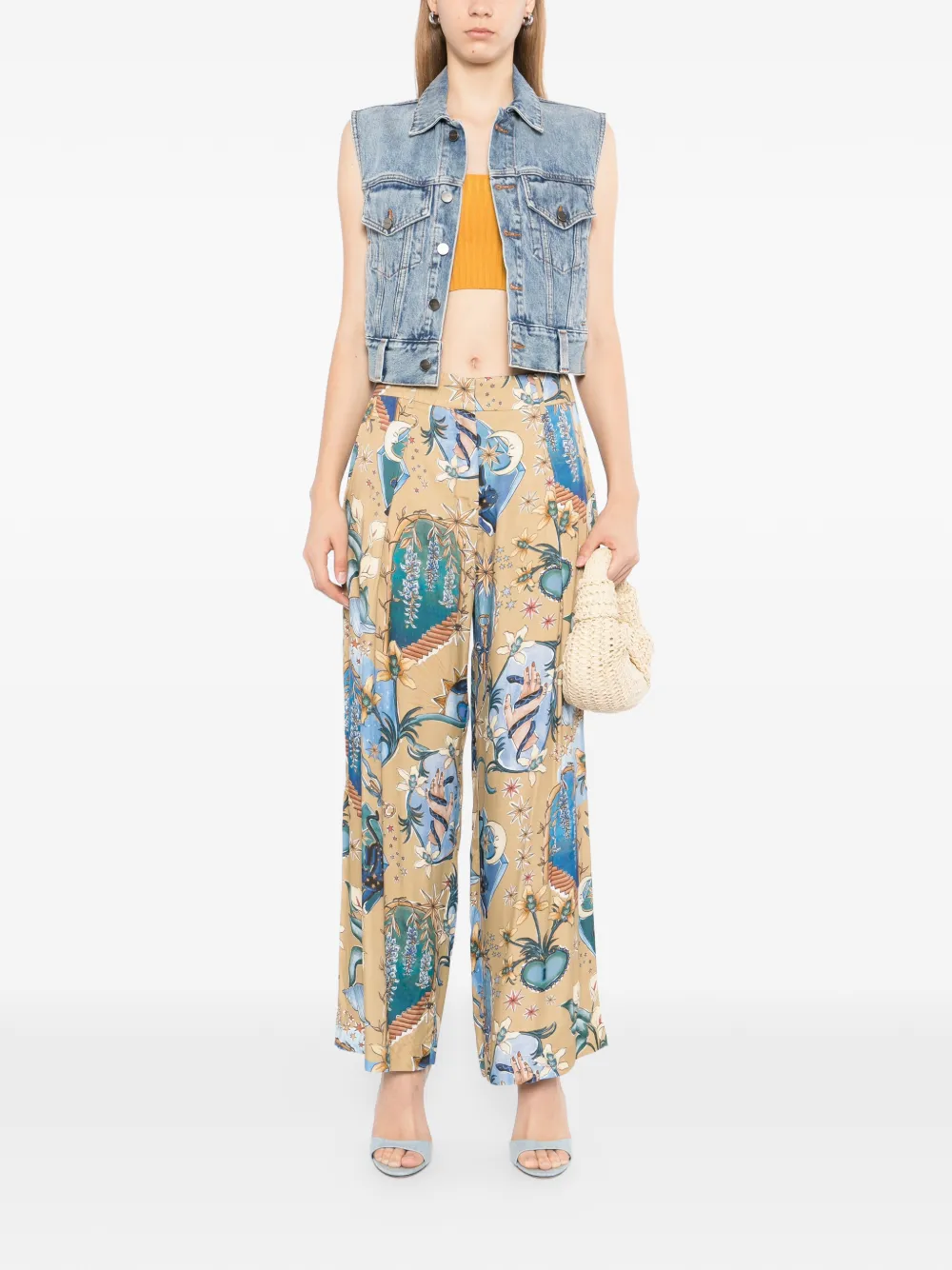 FARM Rio Broek met bloemen Beige