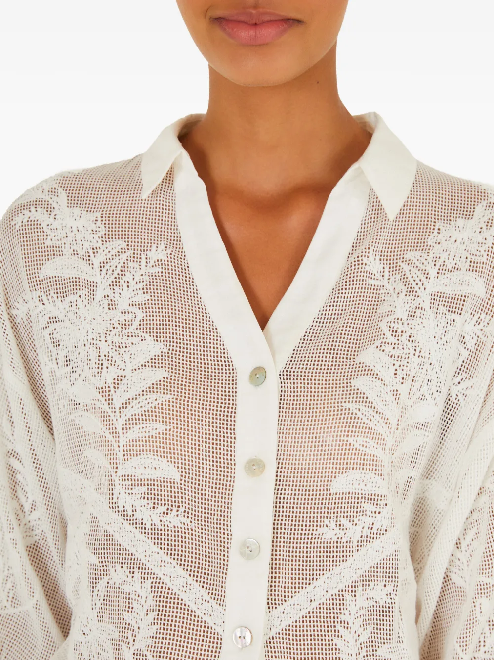 FARM Rio Blouse met bloemenprint en knopen Wit