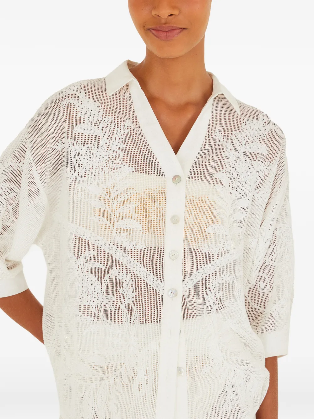 FARM Rio Blouse met bloemenprint en knopen Wit