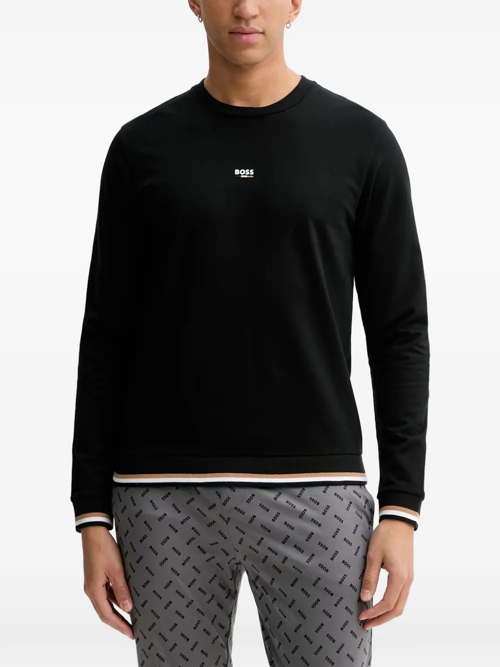 BOSS striped-trim sweater - Schwarz