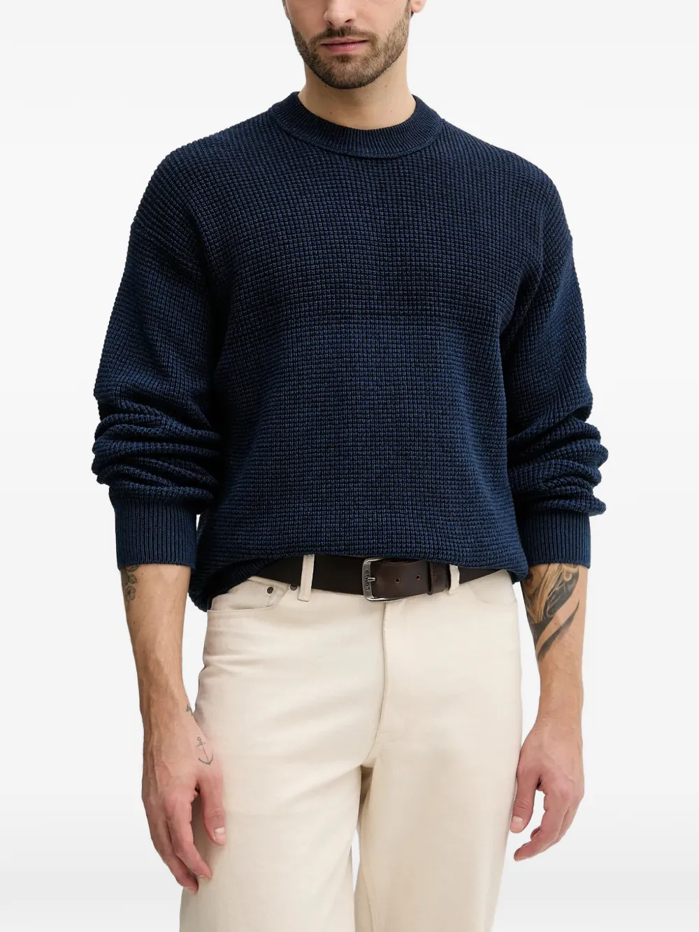 BOSS waffle-knit sweater - Blau