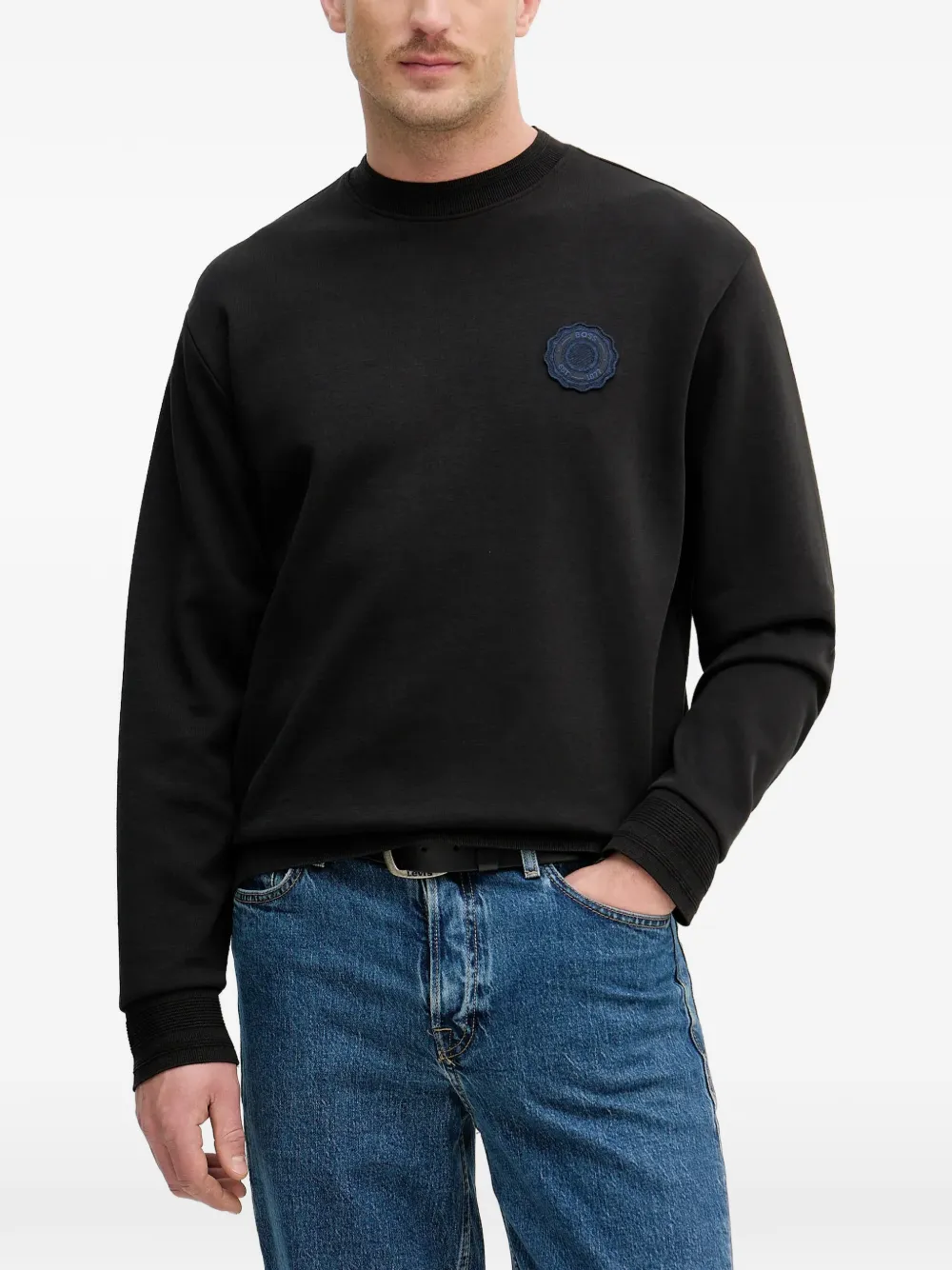 BOSS logo-patch crew-neck sweatshirt - Nero