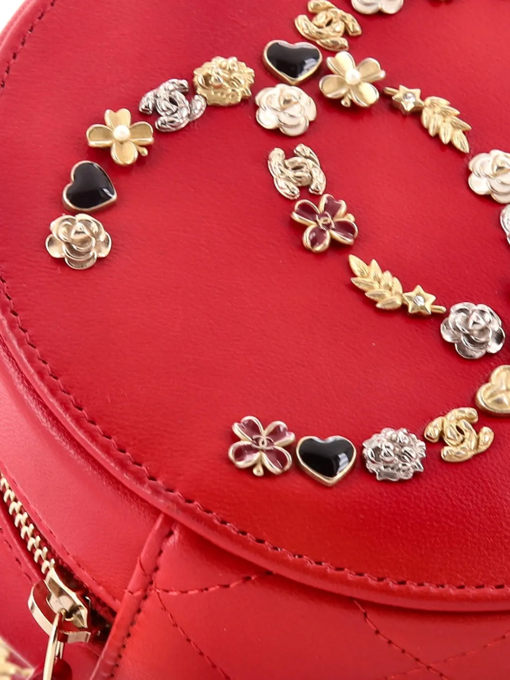 Lucky Charms Round With Chain Embellished Lambskin Clutch Bag