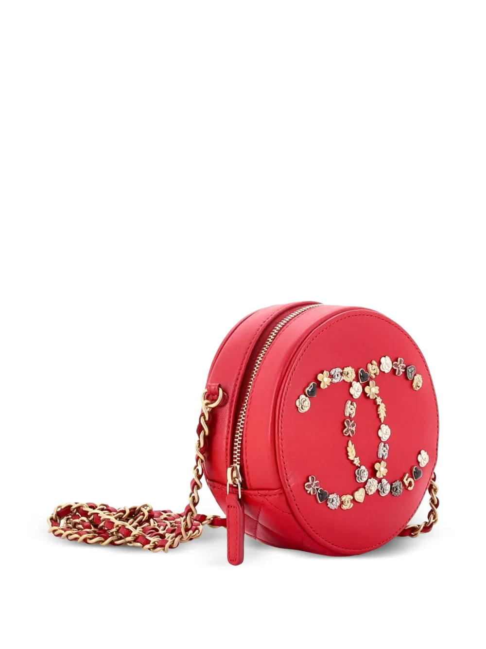 Lucky Charms Round With Chain Embellished Lambskin Clutch Bag