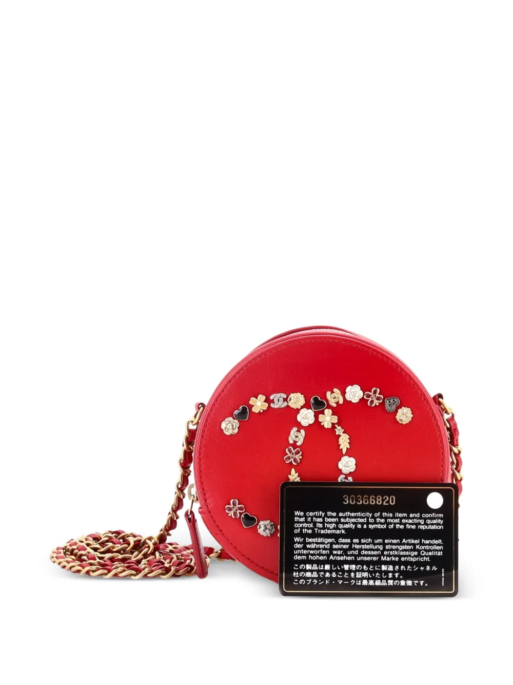Lucky Charms Round With Chain Embellished Lambskin Clutch Bag