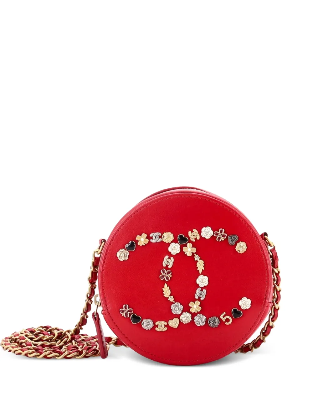 CHANEL Pre-Owned Lucky Charms Round With Chain Embellished Lambskin clutch bag - Rosso
