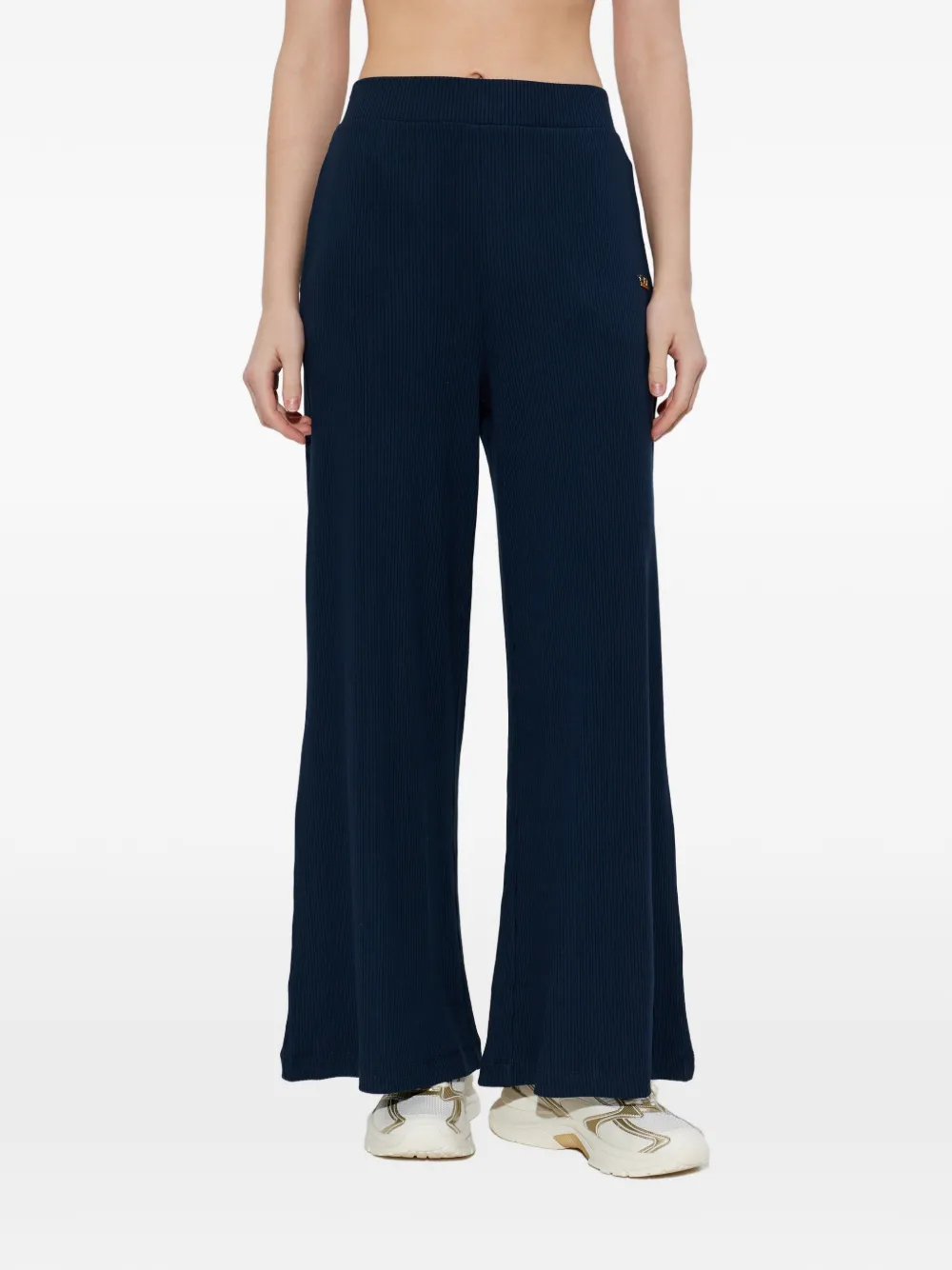 Ea7 Emporio Armani Geribbelde trainingsbroek met logoplakkaat Blauw