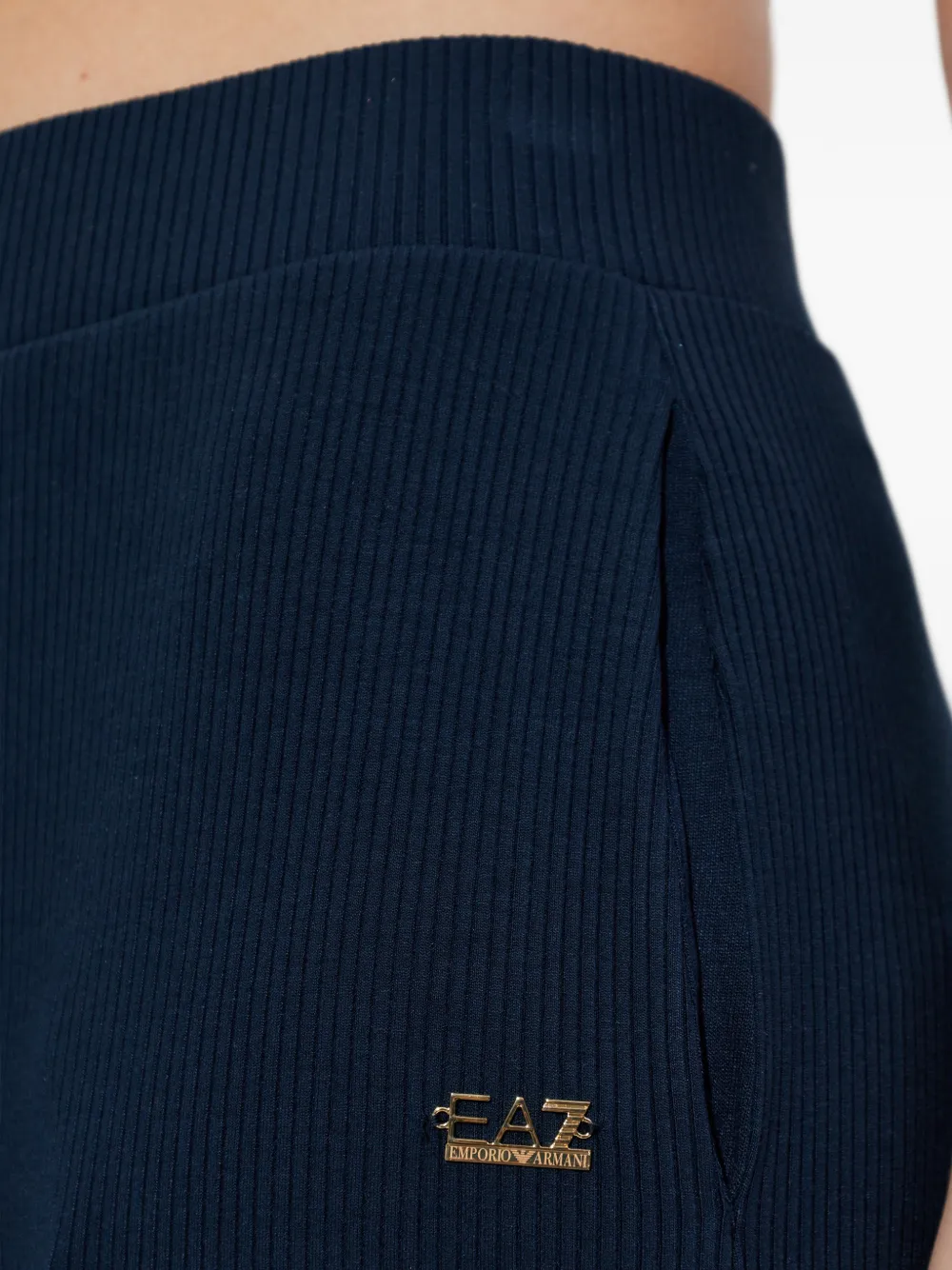 Ea7 Emporio Armani Geribbelde trainingsbroek met logoplakkaat Blauw