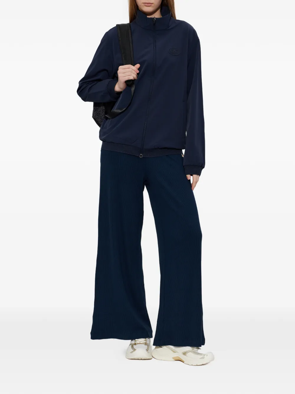 Ea7 Emporio Armani Geribbelde trainingsbroek met logoplakkaat Blauw