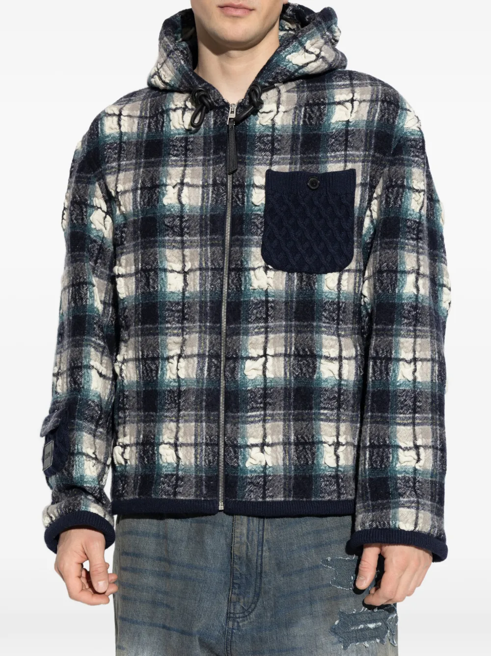  Loewe Plaid Pocket Hooded Jacket - Blue 