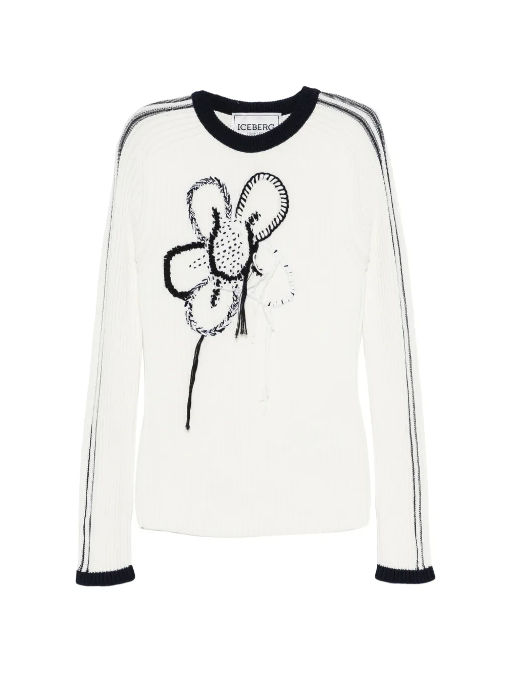 Iceberg floral-embroidered ribbed sweater - Bianco