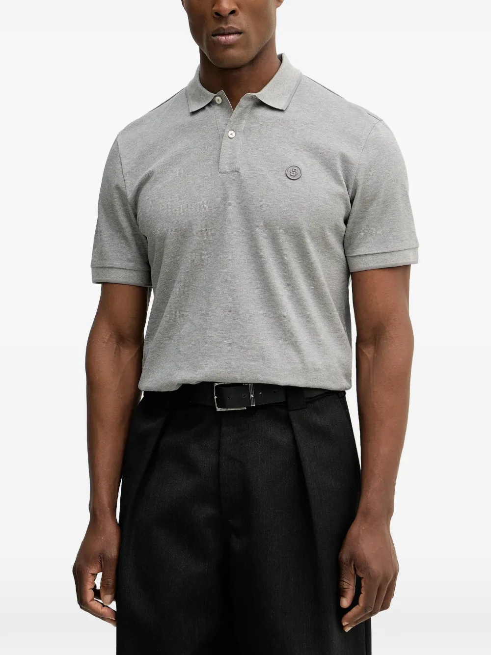 BOSS button logo polo shirt - Grigio