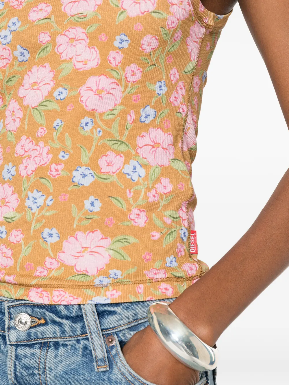 Diesel Geribbelde top met bloemenprint Bruin
