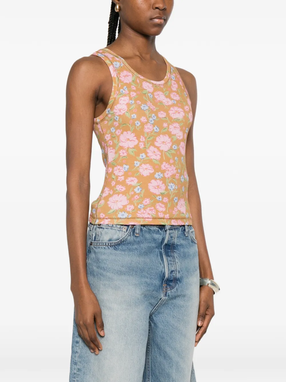  Diesel Floral Print Ribbed Top - Brown 