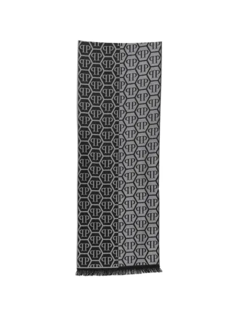 Philipp Plein monogram-pattern fringed-edge scarf