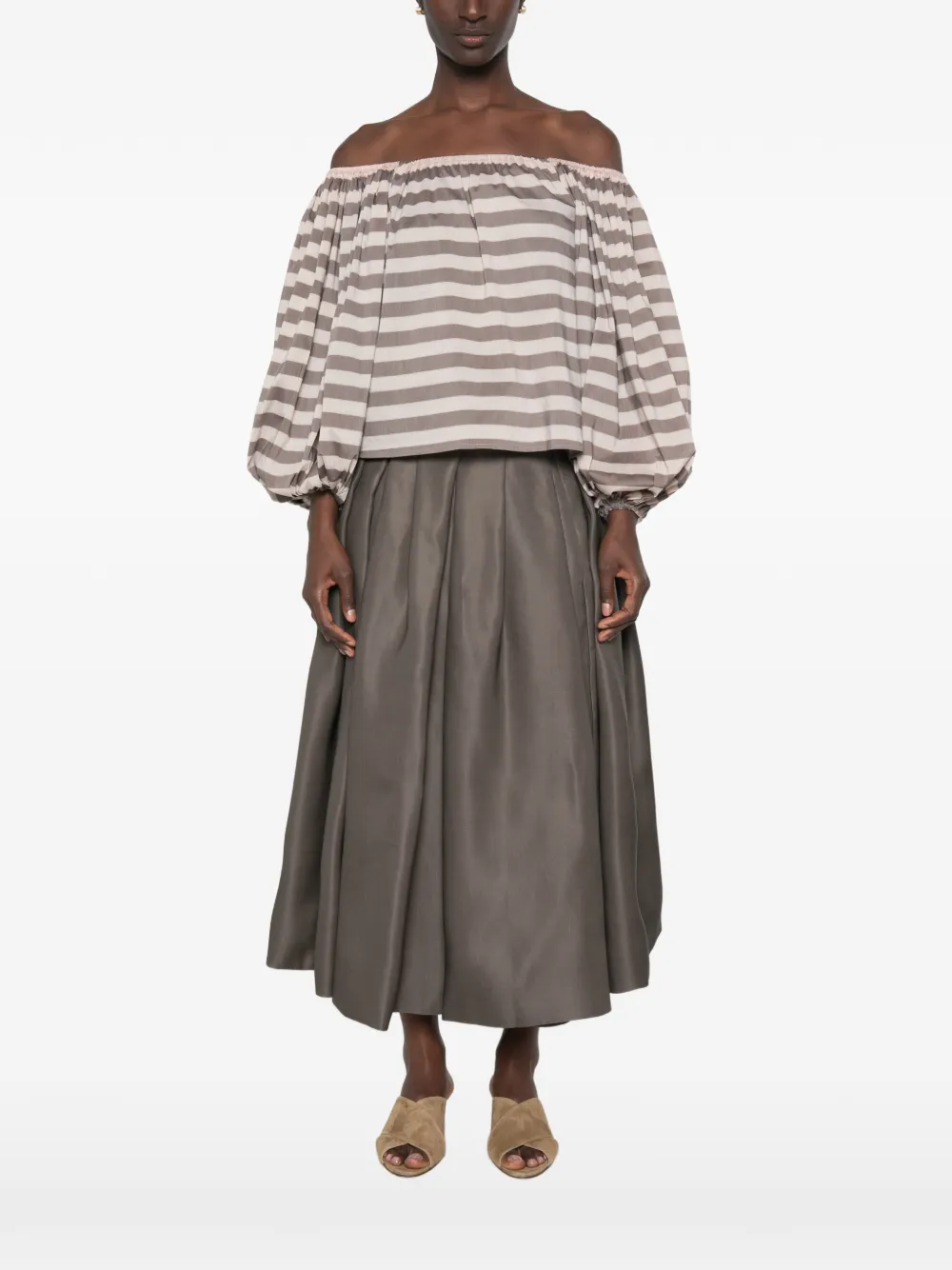Camilla Gestreepte off-shoulder top Beige