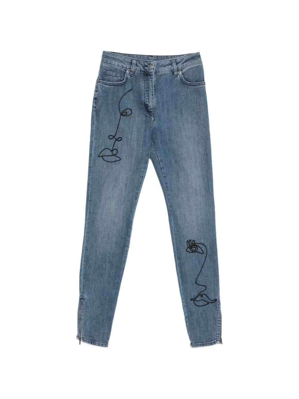 Moschino face-embroidery zip-cuff jeans - Blau