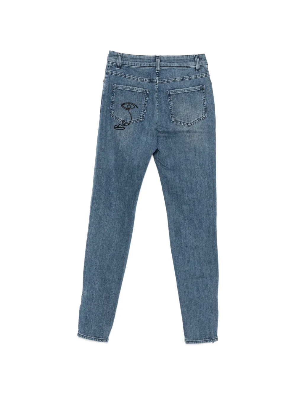 Moschino Jeans met geborduurd gezicht en rits op manchetten Blauw