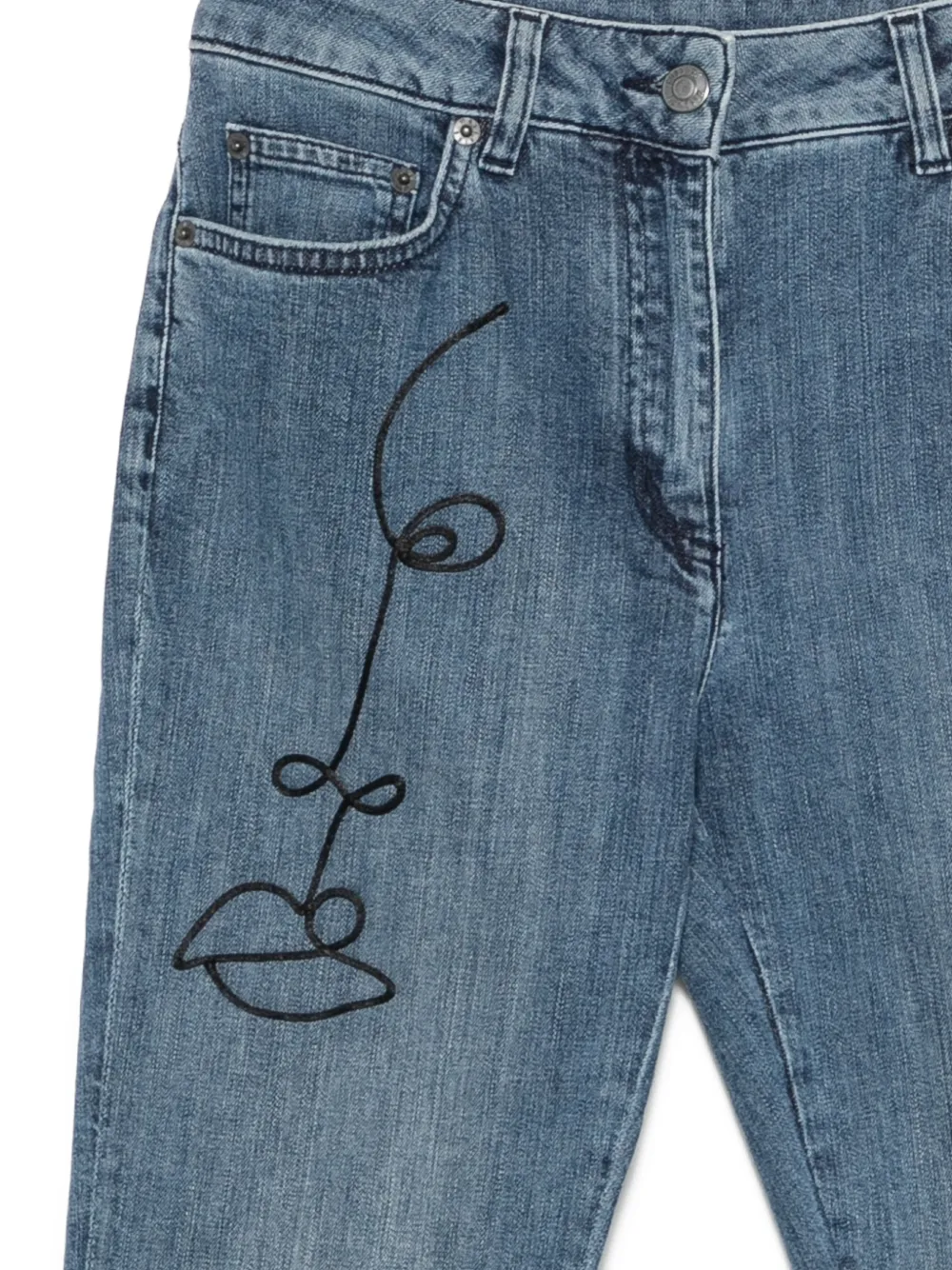 Moschino Jeans met geborduurd gezicht en rits op manchetten Blauw
