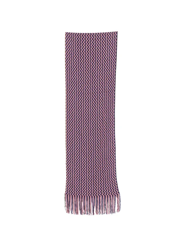 Missoni Zigzag-knit Fringed Scarf in Pink