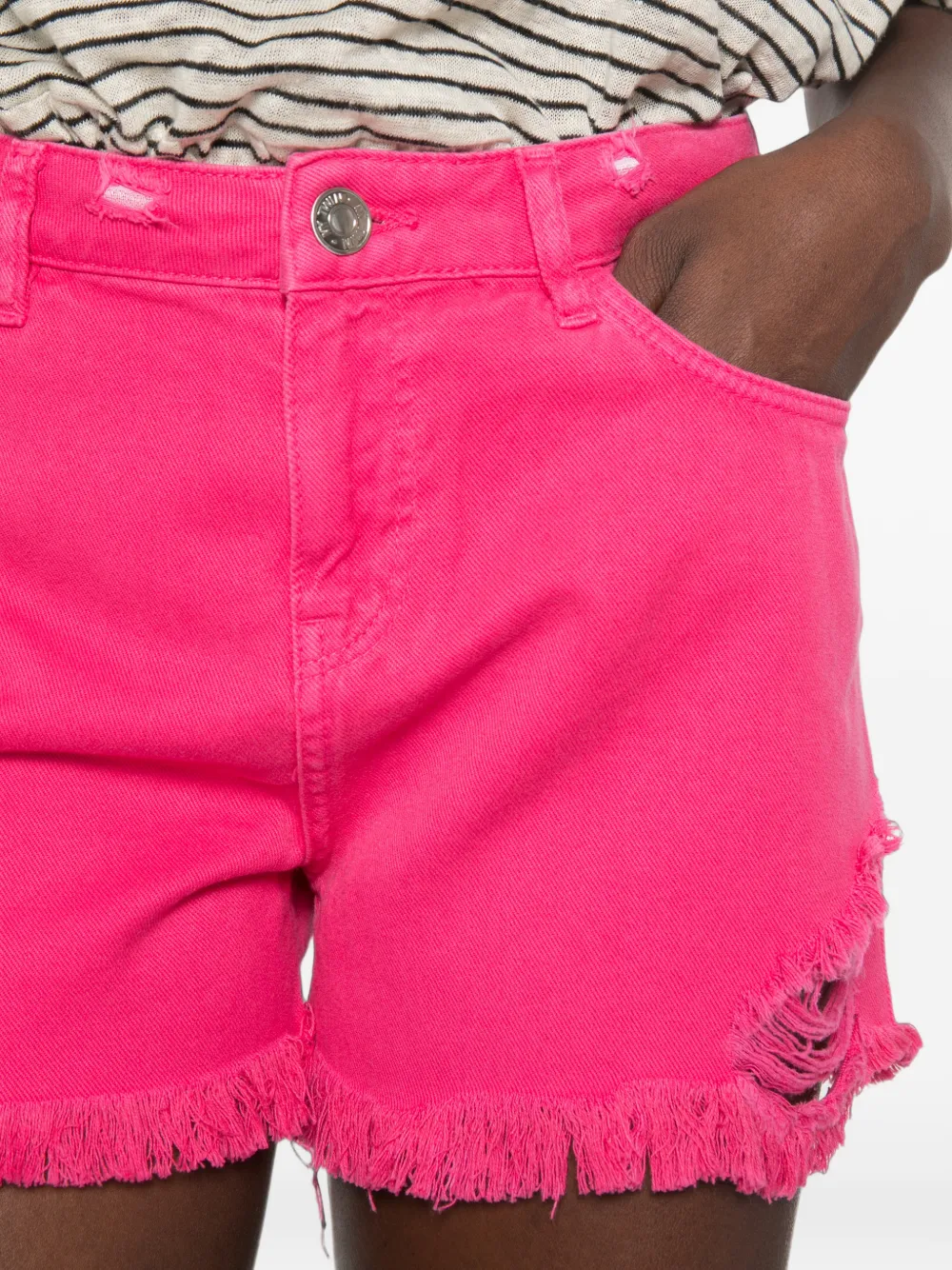 MY TWIN Gerafelde shorts met franje Roze