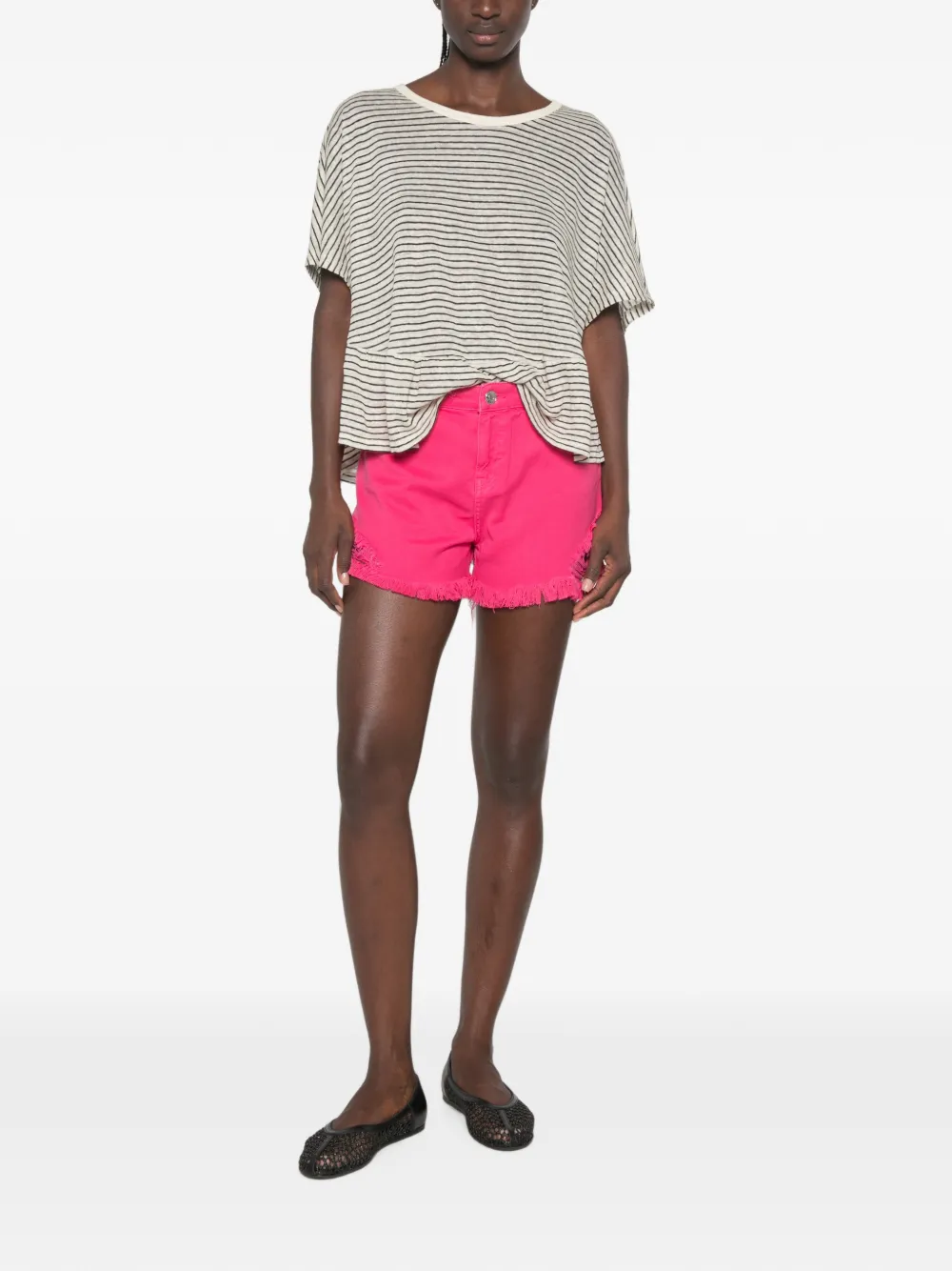 MY TWIN Gerafelde shorts met franje Roze