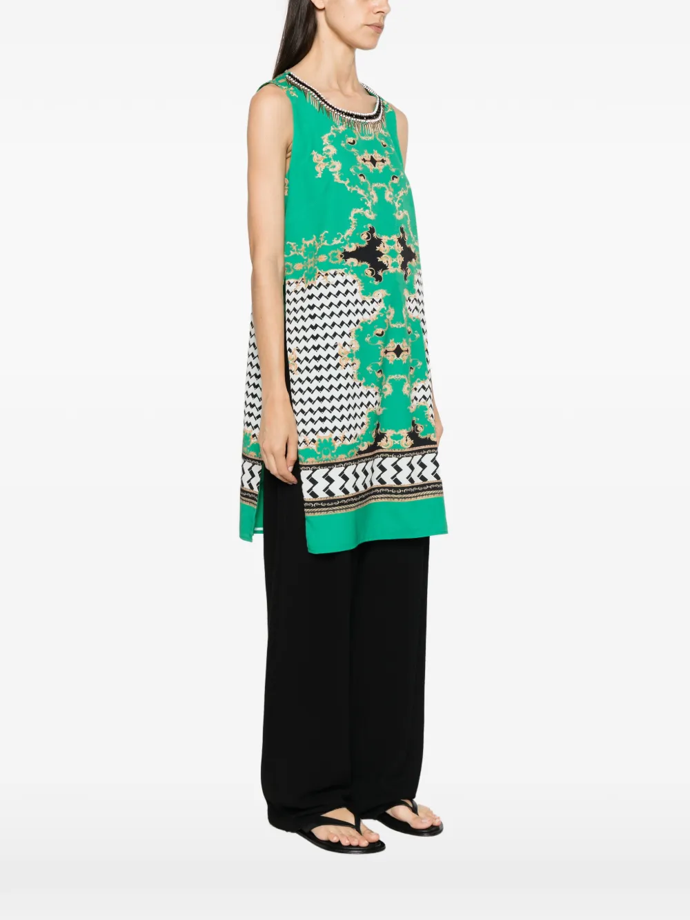 TWINSET Top verfraaid met kralen en barok-print Groen