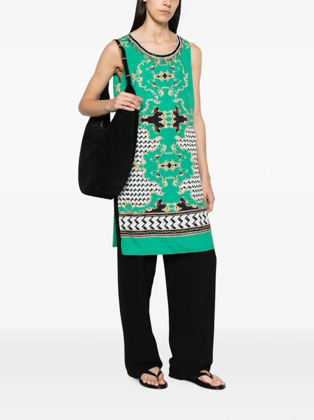TWINSET Top verfraaid met kralen en barok-print Groen