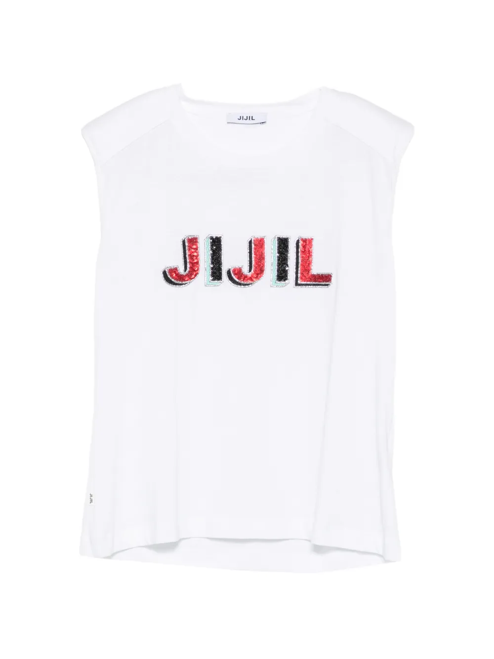 JIJIL JOLIE sequin-logo padded-shoulder cotton T-shirt