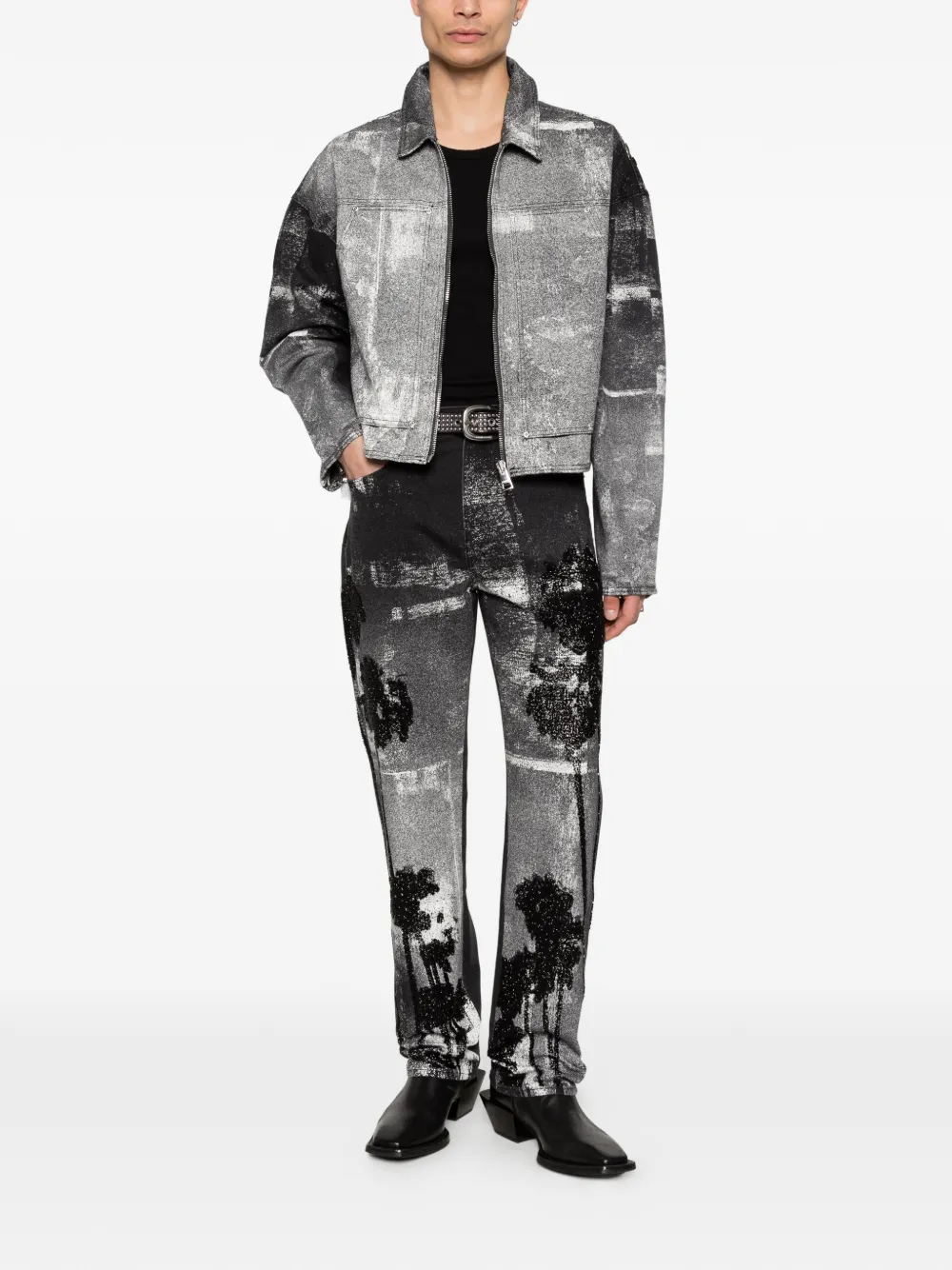  Purple Brand Carpenter Palms Patterned Zip Jacket - Black 