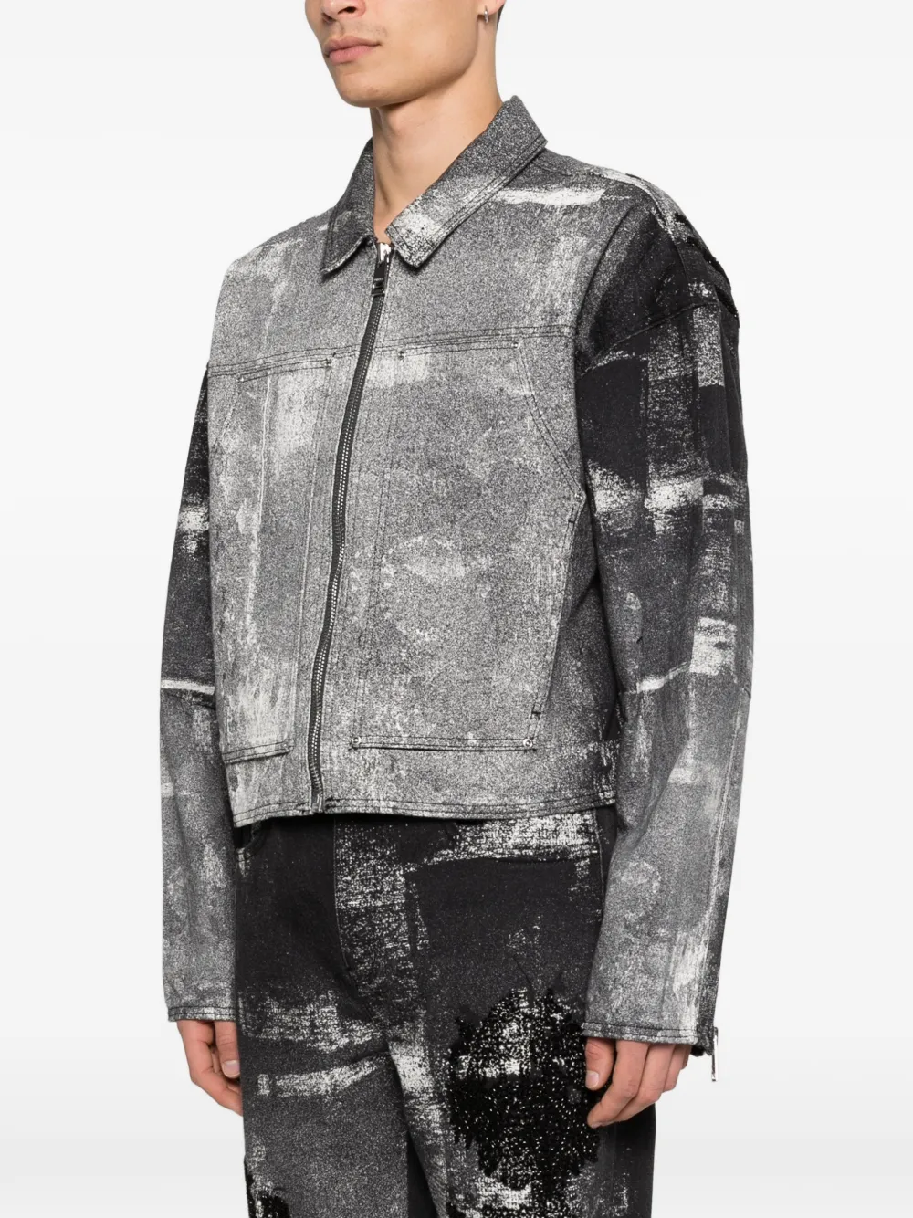  Purple Brand Carpenter Palms Patterned Zip Jacket - Black 