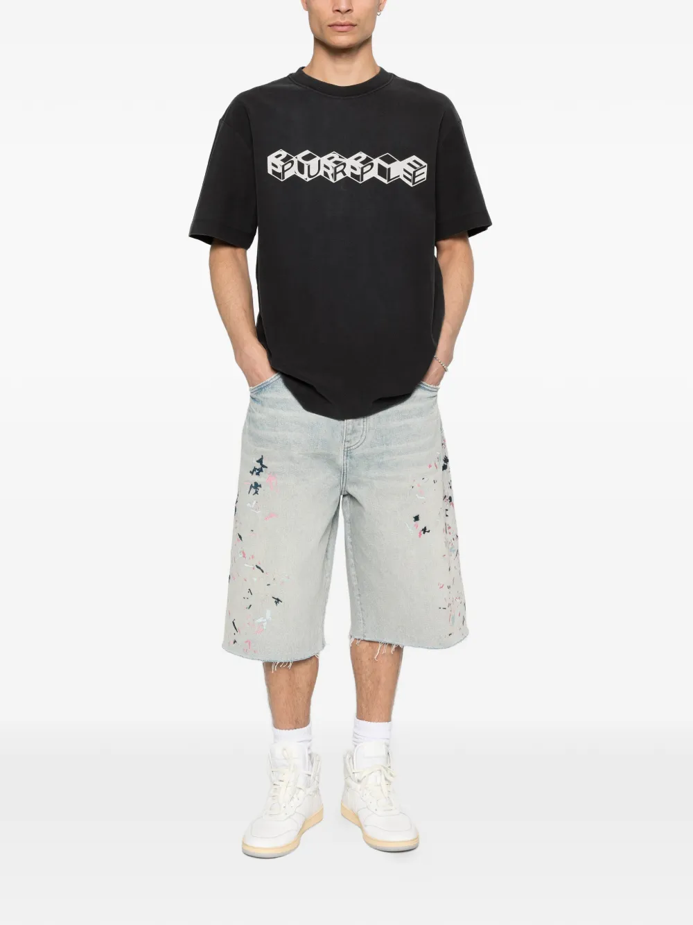 Purple Brand Paint Splatter Frayed Shorts | Blue | FARFETCH ZA