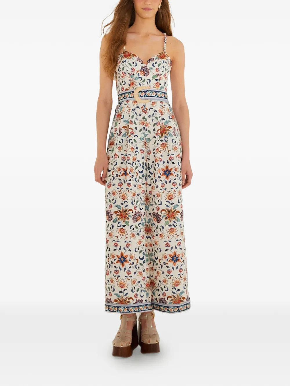 FARM Rio Abito midi a fiori con cintura - Toni neutri