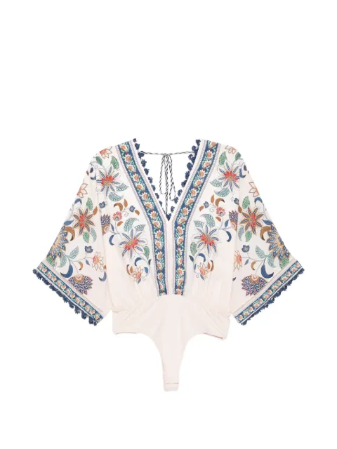 FARM Rio floral-print V-neck blouse