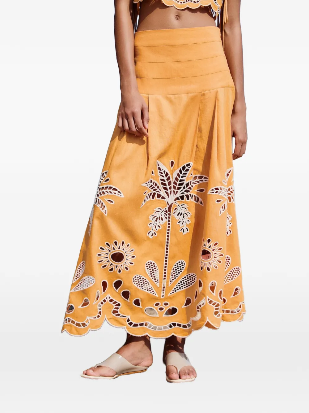 FARM Rio embroidery camel skirt - Arancione