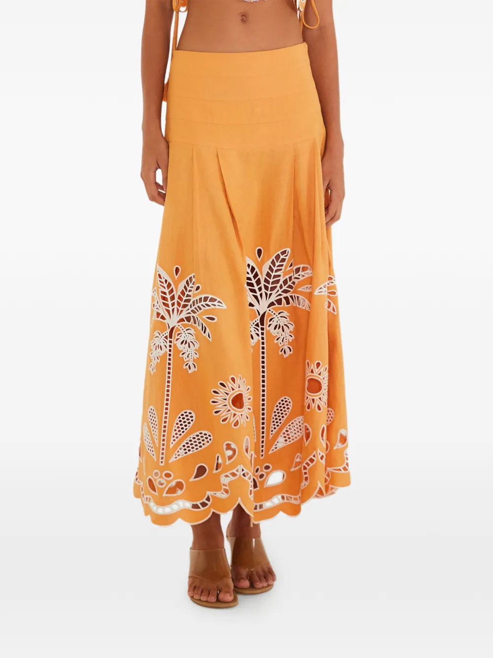 FARM Rio embroidery camel skirt - Arancione