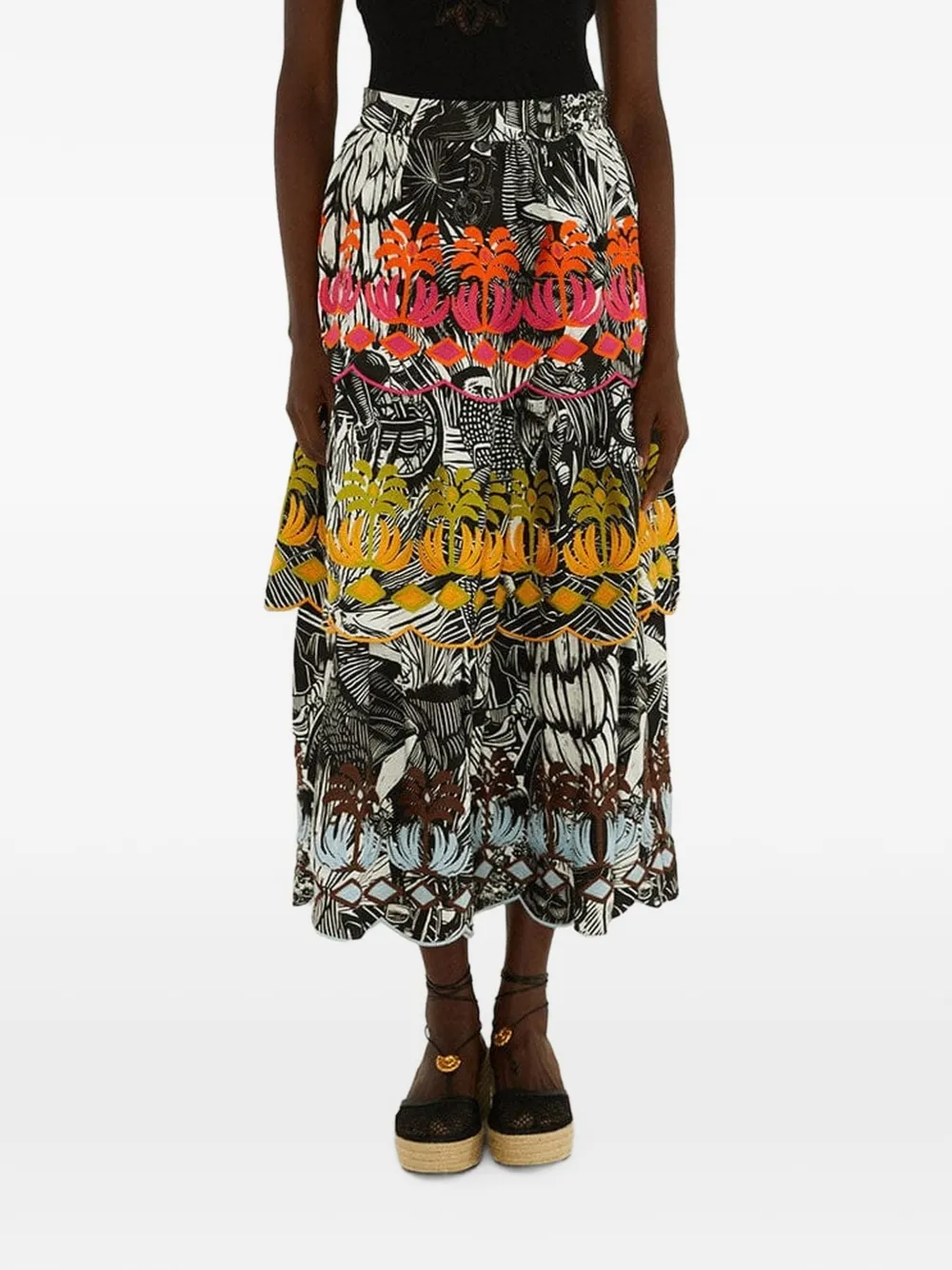 FARM Rio tiered print skirt