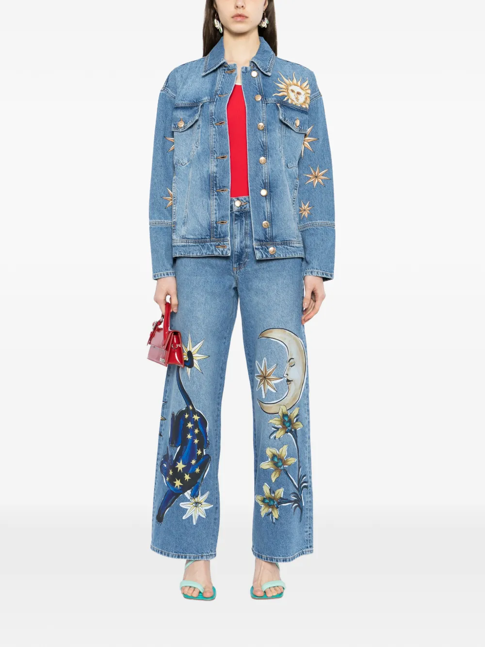 FARM Rio Broek met ster- en maanprint Blauw