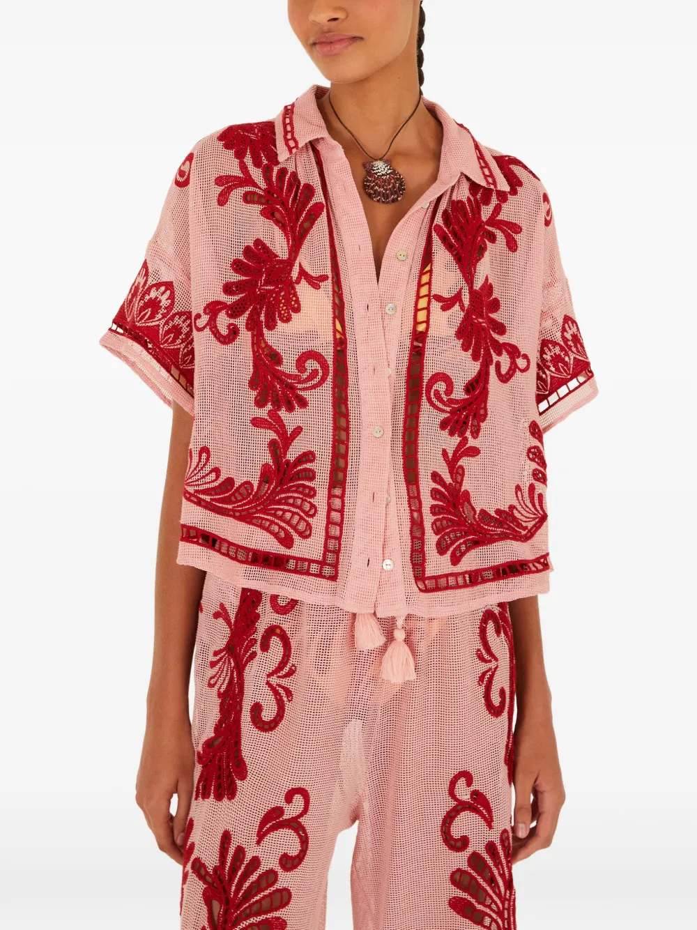 FARM Rio embroidered button-up shirt - Rosa