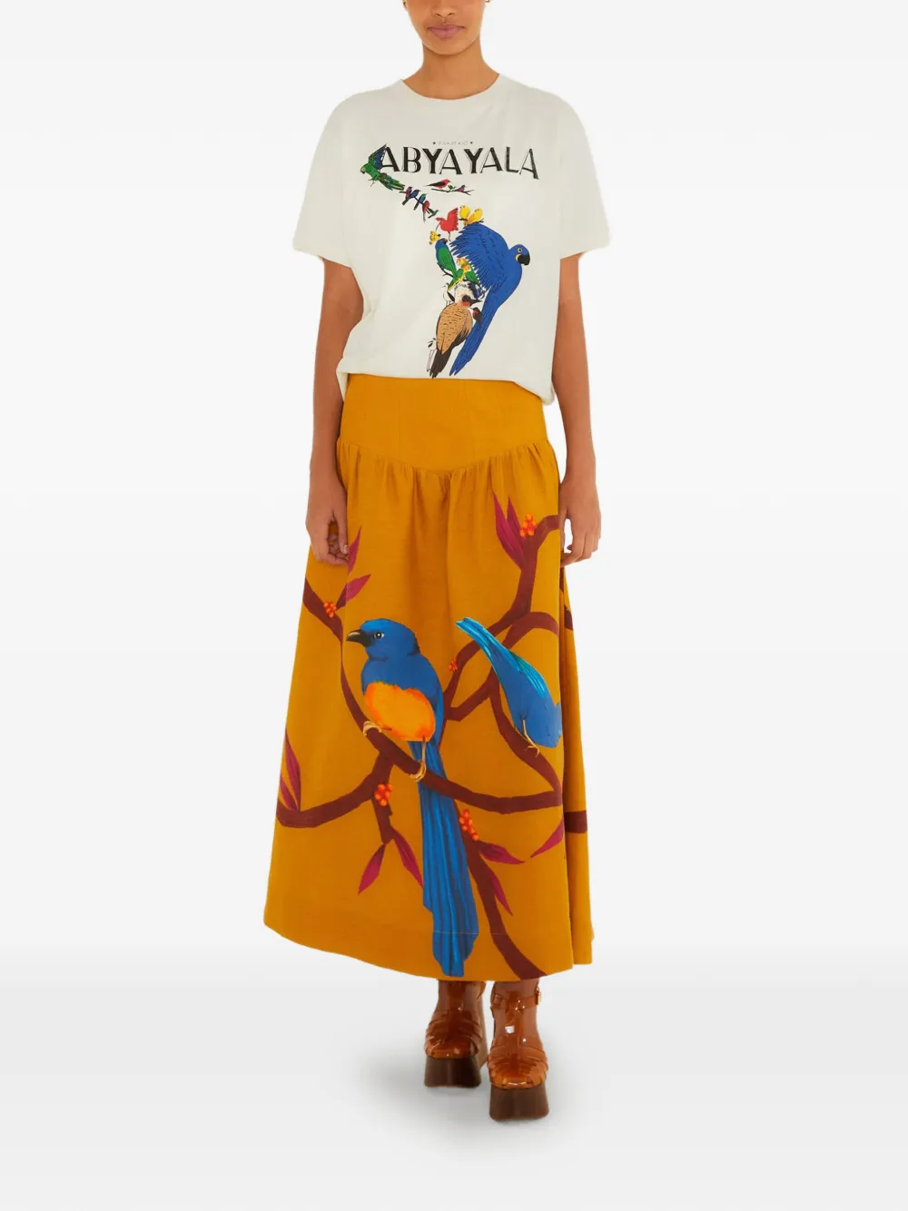 FARM Rio Rok met vogel-print Oranje